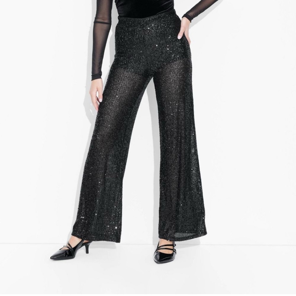 Plus size Elegant Black Sequin Wide-Leg Pants size XXL. New with tags.